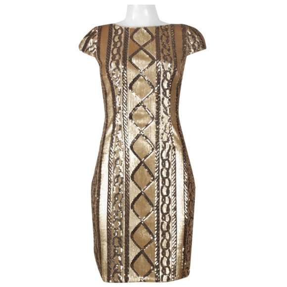 Adrianna papell knee length sequins short sleeve dressy dress - Picture 4 of 8